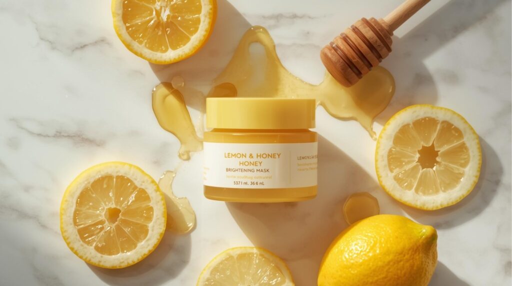 🌸 The Ultimate Skincare Routine: Achieve Clear, Radiant, and Healthy Skin Naturally flatlay of lemon & honey brightening mask
