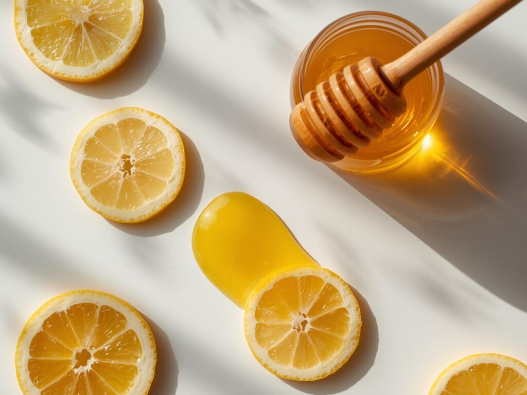 ๐ From Dark to Dazzling: Natural Remedies and Lip Care Finds for Brighter Lips honey and lemon in aesthetic flatlays